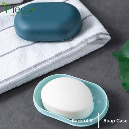 Soap Case Pack of 3 – Plastic Soap Holder with Lid for Bathroom, Kitchen & Travel - Pleco Houseware