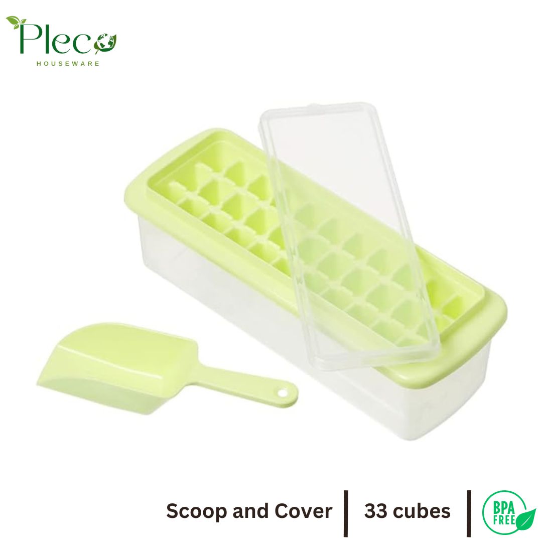 Ice Cube Tray Set with Lid & Bin – 33 Grid + Scoop & Popsicle Molds - Pleco Houseware