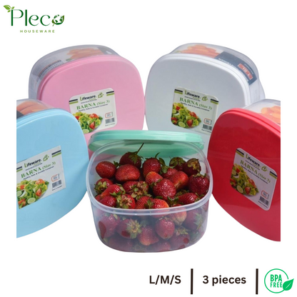 Food Storage Container Pack of 3 | Stackable BPA-Free Plastic Airtight Crisper Multipurpose Organizer Boxes