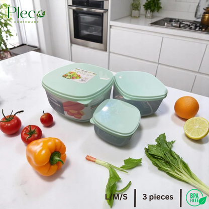 Food Storage Container Pack of 3 | Stackable BPA-Free Plastic Airtight Crisper Multipurpose Organizer Boxes