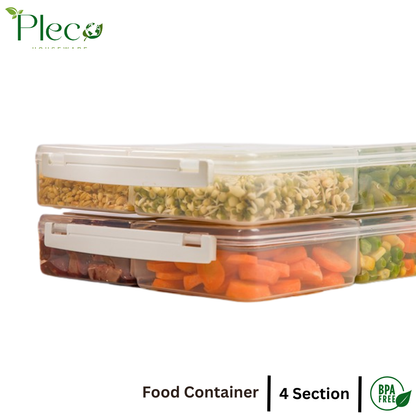 4 Grid Airtight Freezer Box with Lid & Lock | Plastic Food Storage Container | Multipurpose Frozen Food Fruit Organizer – 250ml Each Section