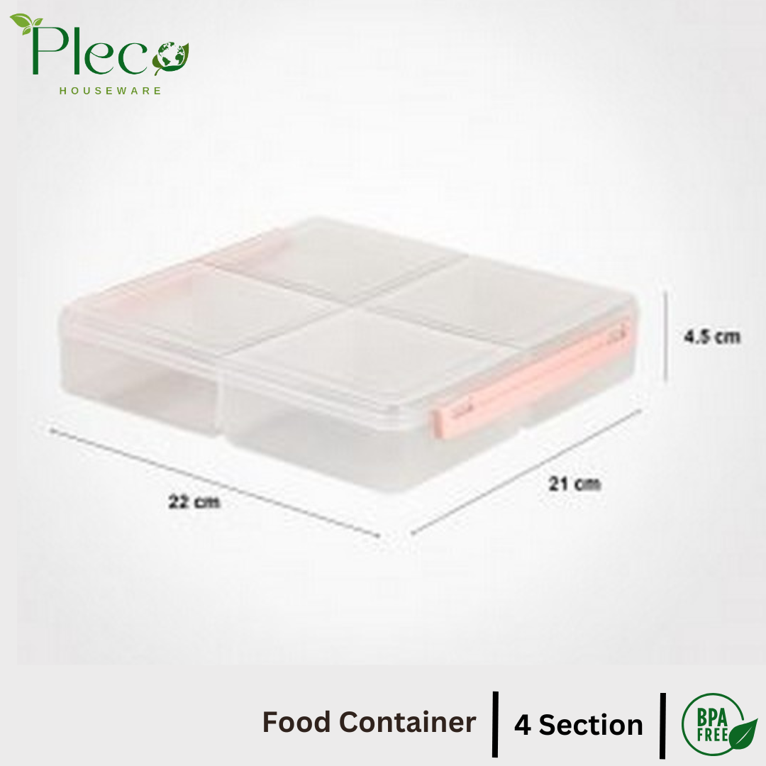 4 Grid Airtight Freezer Box with Lid & Lock | Plastic Food Storage Container | Multipurpose Frozen Food Fruit Organizer – 250ml Each Section