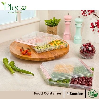 4 Grid Airtight Freezer Box with Lid & Lock | Plastic Food Storage Container | Multipurpose Frozen Food Fruit Organizer – 250ml Each Section