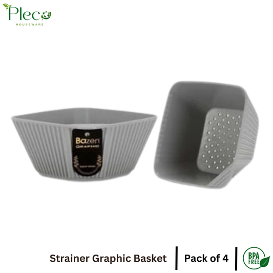 Pack of 4 – Plastic Strainer & Colander Strainer Basket Set | Double Layer Fruit & Vegetable Washing Bowl | Wheat Straw Rice, Noodles & Pasta Draining Basket