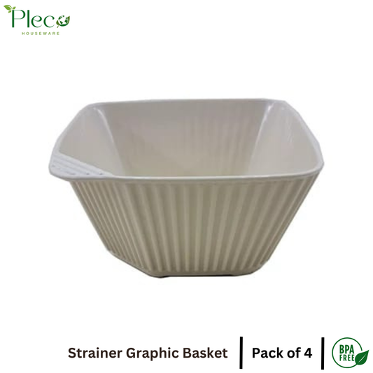 Pack of 4 – Plastic Strainer & Colander Strainer Basket Set | Double Layer Fruit & Vegetable Washing Bowl | Wheat Straw Rice, Noodles & Pasta Draining Basket