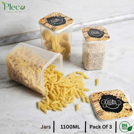 Airtight Spice Jar Set 1100ml | 3 Pcs Grocery & Kitchen Storage Container Set for Spices, Pulses & Snacks
