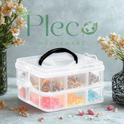 Transparent Stackable Jewelry Organizer Box | 2–4 Layer Multipurpose Plastic Storage Box with 12–24 Sections for Jewelry, Beads, Medicine & Accessories by Pleco Houseware