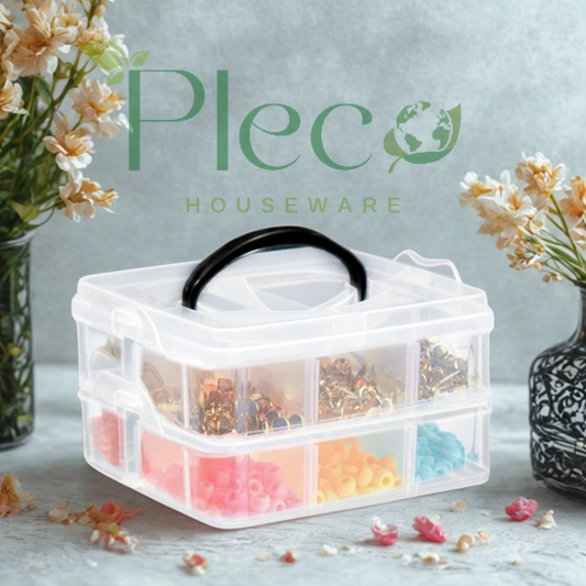 Transparent Stackable Jewelry Organizer Box | 2–4 Layer Multipurpose Plastic Storage Box with 12–24 Sections for Jewelry, Beads, Medicine & Accessories by Pleco Houseware