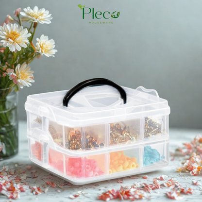 Transparent Stackable Jewelry Organizer Box | 2–4 Layer Multipurpose Plastic Storage Box with 12–24 Sections for Jewelry, Beads, Medicine & Accessories by Pleco Houseware
