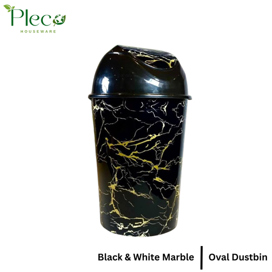 Oval Shape Marble Print Dustbin with Swinging Flapper