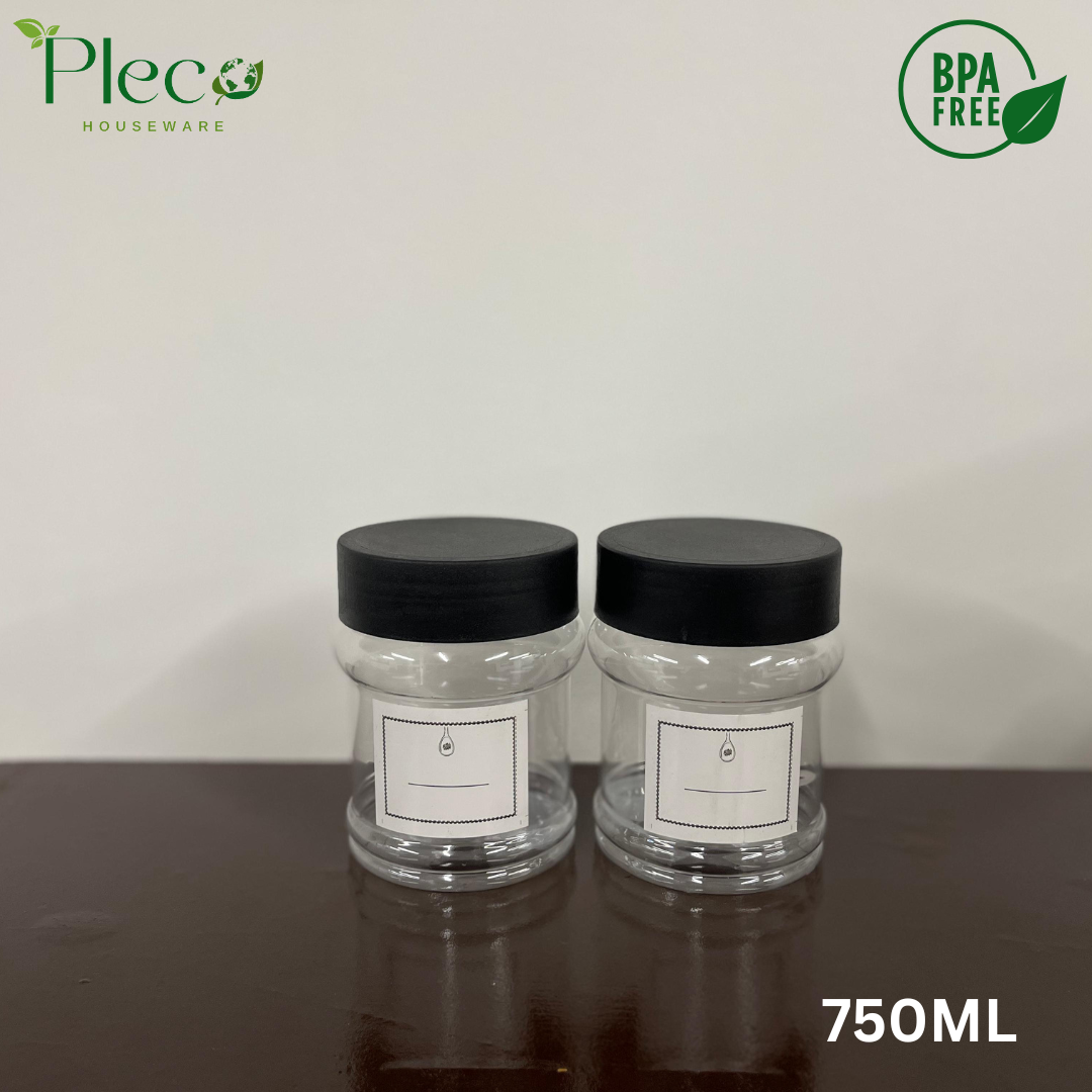 Airtight Spice & Grocery Jar Set | 2/3/4/6/8 Pcs Transparent Food Grade Containers | Kitchen Storage Canisters for Spices, Snacks, Pulses & Dry Food | With Label Stickers - Pleco Houseware