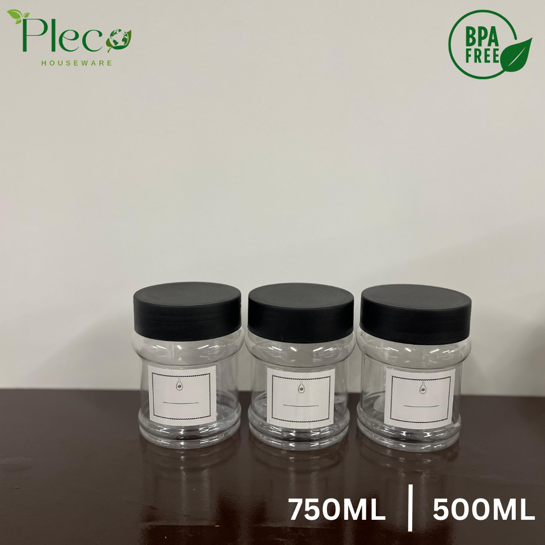 Airtight Spice & Grocery Jar Set | 2/3/4/6/8 Pcs Transparent Food Grade Containers | Kitchen Storage Canisters for Spices, Snacks, Pulses & Dry Food | With Label Stickers - Pleco Houseware