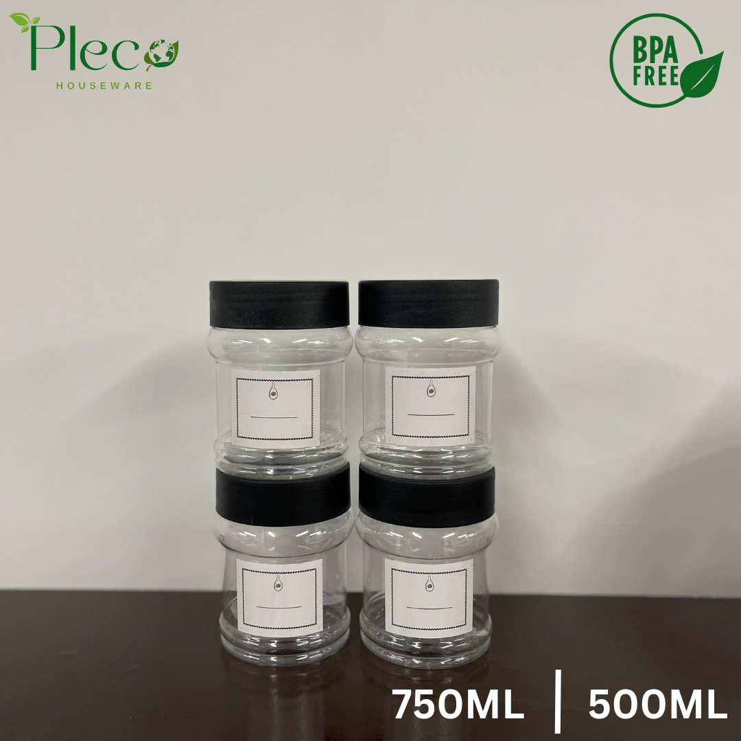 Airtight Spice & Grocery Jar Set | 2/3/4/6/8 Pcs Transparent Food Grade Containers | Kitchen Storage Canisters for Spices, Snacks, Pulses & Dry Food | With Label Stickers - Pleco Houseware
