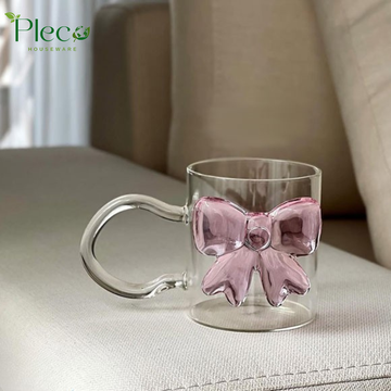 Creative Bow Glass Mug 300ml – Rose Handled Glass Cup