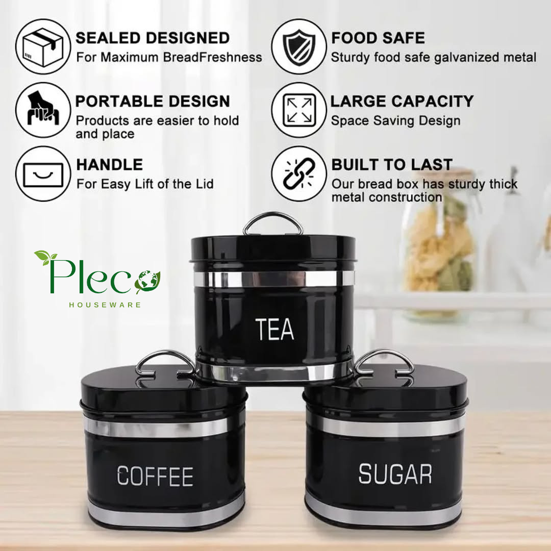4 Pcs Metal Kitchen Bread Box & Canister Jar Set – Luxury Countertop Storage - Pleco Houseware
