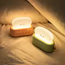 Kawaii LED Toast Lamp – USB Rechargeable Nightlight for Bedroom & Kids