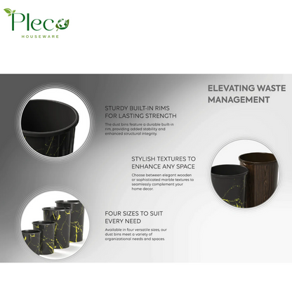 Marble Style Curve Dustbin Black | 18L - Pleco Houseware