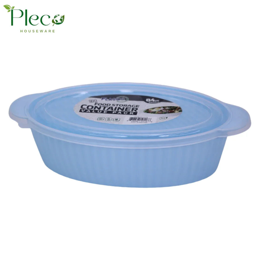 Oval Food Storage Container | 2500ml 2 in 1 Bowl Set With Lid - Pleco Houseware