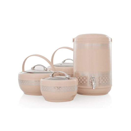 4 Pcs GIFT PACK Brighton 3 Hot Pot Set +1 piece Water Cooler 9 Litre in Gift Packing | Beige - Pleco Houseware