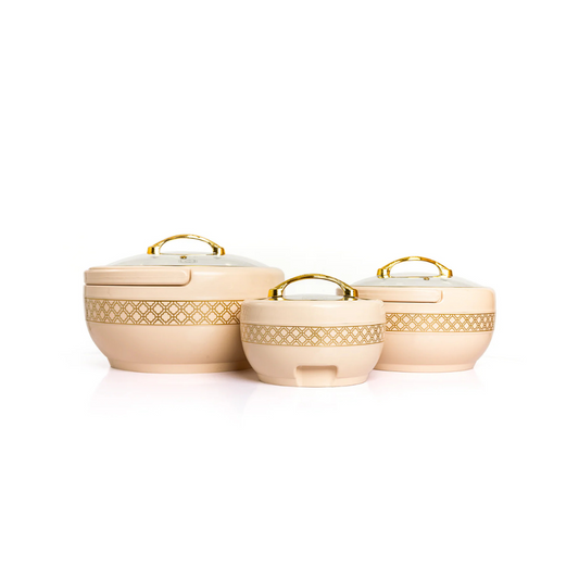 Brighton Hotpot Gold Set - 3 Pcs | Insulated Casserole Set | Beige - Pleco Houseware