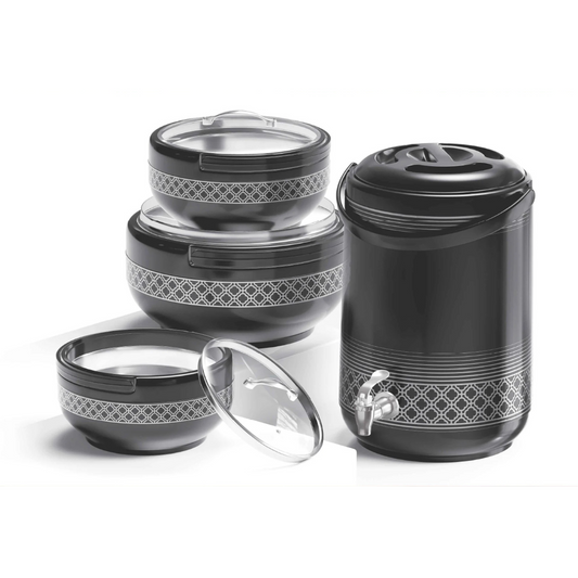 4 Pcs GIFT PACK Brighton 3 Hot Pot Set +1 piece Water Cooler 9 Litre in Gift Packing | Black - Pleco Houseware