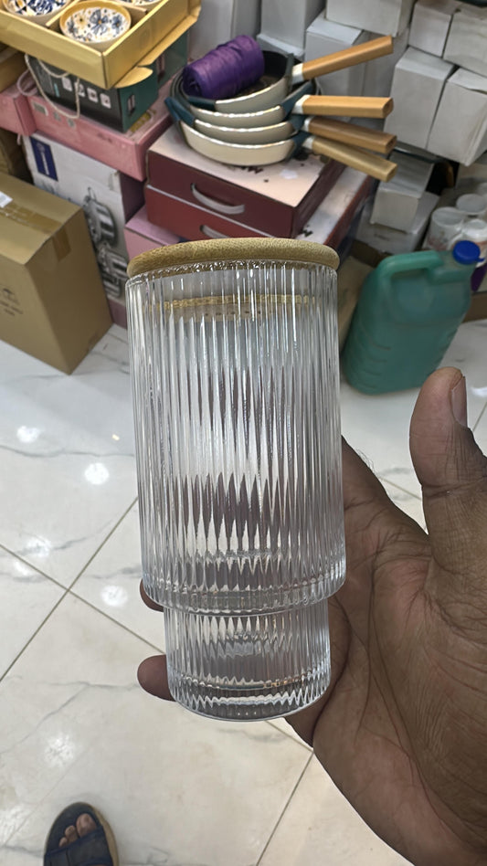 Ribbed Glass with Bamboo Lid & Straw - Pleco Houseware