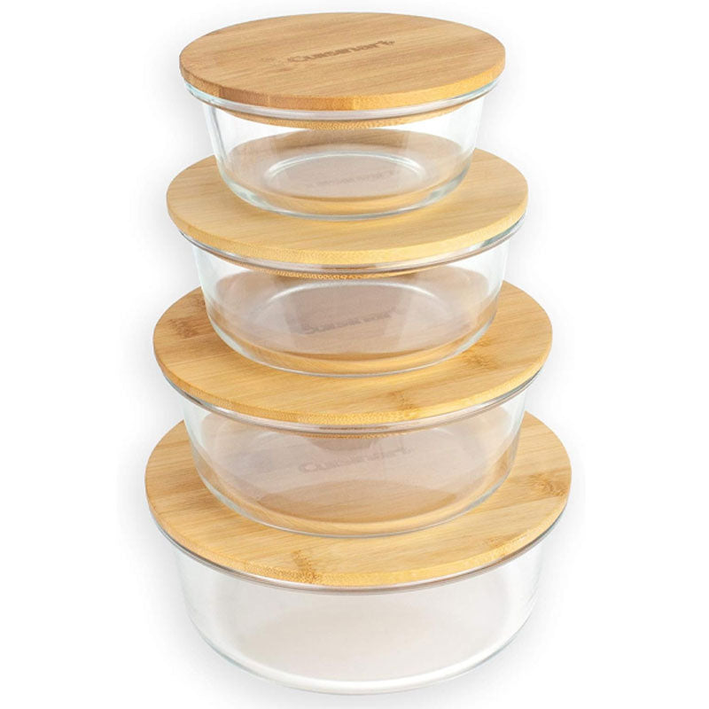 Round Glass Storage Containers Bamboo Lid – Set of 4 - Pleco Houseware