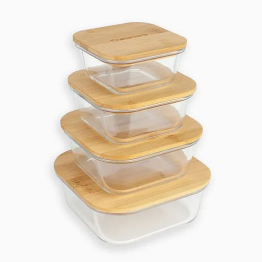 Square Glass Storage Containers Bamboo Lid - Pleco Houseware