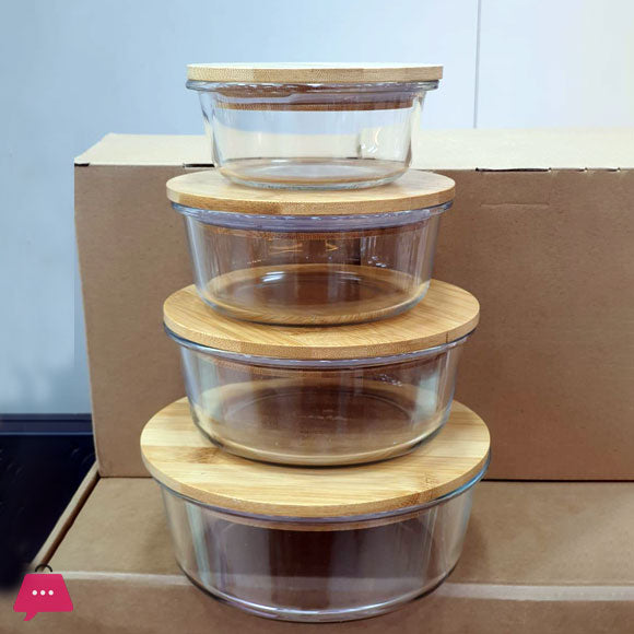 Round Glass Storage Containers Bamboo Lid – Set of 4 - Pleco Houseware