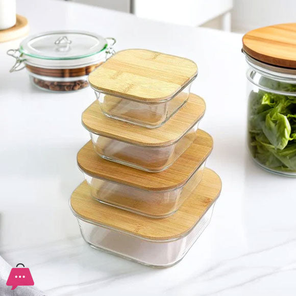 Square Glass Storage Containers Bamboo Lid - Pleco Houseware