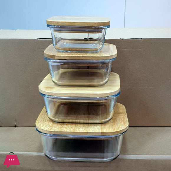 Square Glass Storage Containers Bamboo Lid - Pleco Houseware