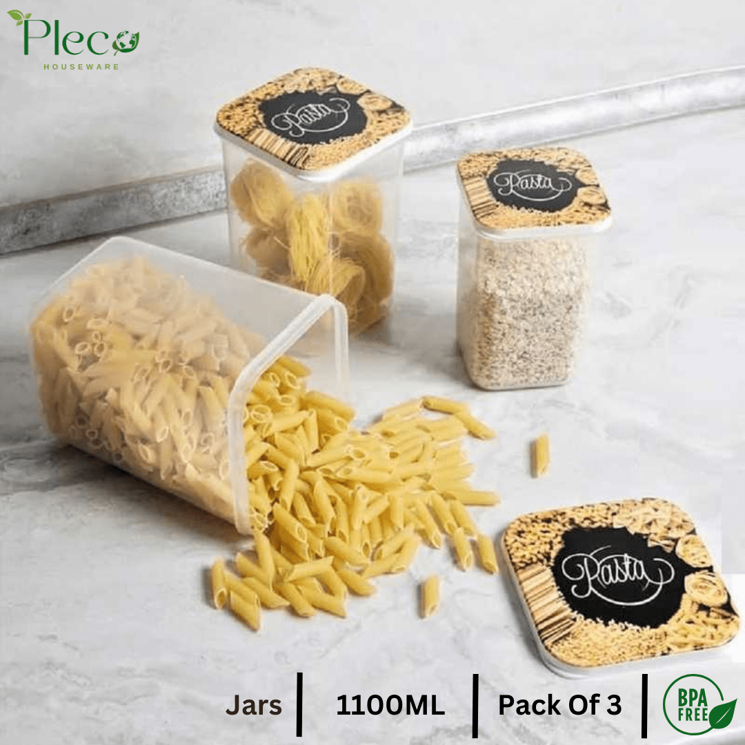 Airtight Spice Jar Set 1100ml | 3 Pcs Grocery & Kitchen Storage Container Set for Spices, Pulses & Snacks - Pleco Houseware