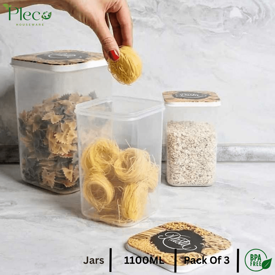 Airtight Spice Jar Set 1100ml | 3 Pcs Grocery & Kitchen Storage Container Set for Spices, Pulses & Snacks - Pleco Houseware