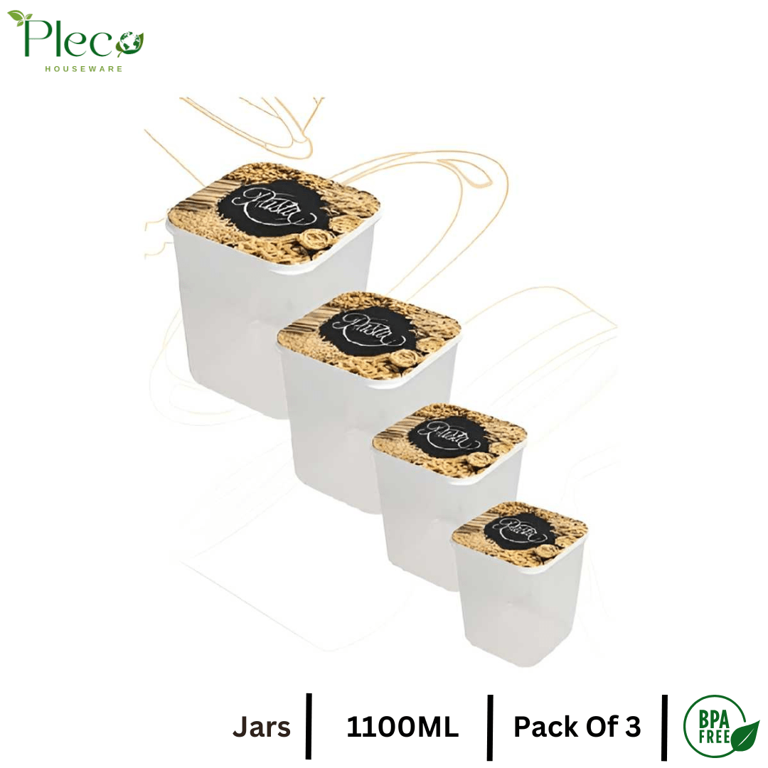 Airtight Spice Jar Set 1100ml | 3 Pcs Grocery & Kitchen Storage Container Set for Spices, Pulses & Snacks - Pleco Houseware