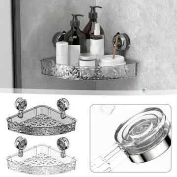 LUXURY VILLA BATHROOM CORNER SHELF ORGANIZER – SUCTION WALL MOUNTED ACRYLIC RACK
