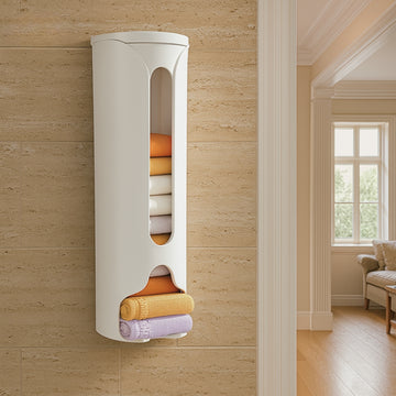 WALL MOUNTED TOWEL DISPENSER HOLDER FOR BATHROOM – SPACE SAVING STORAGE ORGANIZER