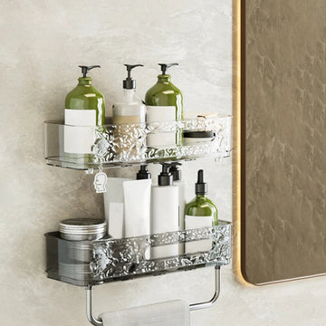 PUNCH-FREE WALL MOUNTED BATHROOM STORAGE RACK – TRANSPARENT TOILETRIES & MAKEUP ORGANIZER TRAY