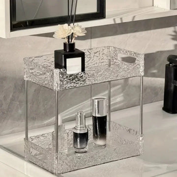 DOUBLE-LAYER ACRYLIC BATHROOM SHELF – TRANSPARENT SHOWER & MAKEUP ORGANIZER