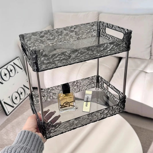 DOUBLE-LAYER ACRYLIC BATHROOM SHELF – TRANSPARENT SHOWER & MAKEUP ORGANIZER