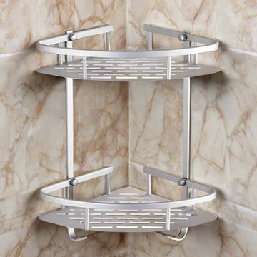 ALUMINUM CORNER RACK – 2-TIER WALL SHELF FOR BATHROOM & KITCHEN
