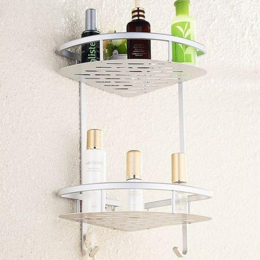 ALUMINUM CORNER RACK – 2-TIER WALL SHELF FOR BATHROOM & KITCHEN