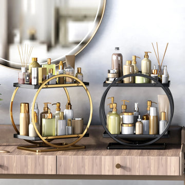 LIGHT LUXURY BATHROOM SHELF RACK COSMETICS ORGANIZER FOR DRESSING TABLE - CIRCLE SHAPE