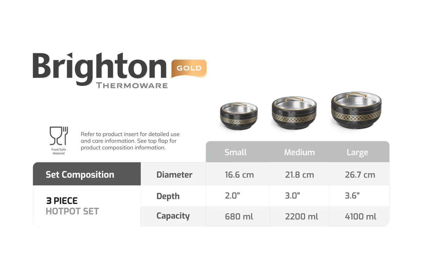 Brighton Hotpot Gold Pink Set of Three - Pleco Houseware