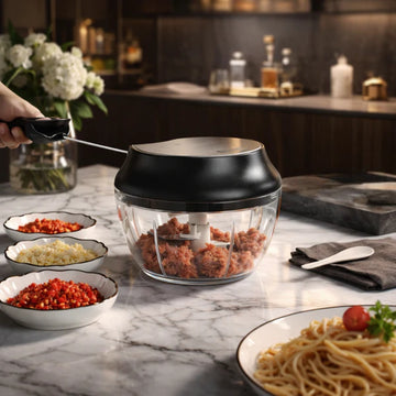 Premium Manual Pull Cord Food Chopper – Multi-Purpose Vegetable, Meat & Garlic Cutter