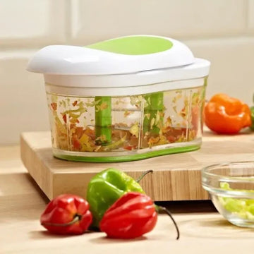 Hand Pushed Vegetable Chopper With 2 Stainless Steel Blades
