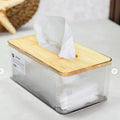 ClearView Tissue Box with Wooden Lid - Pleco Houseware