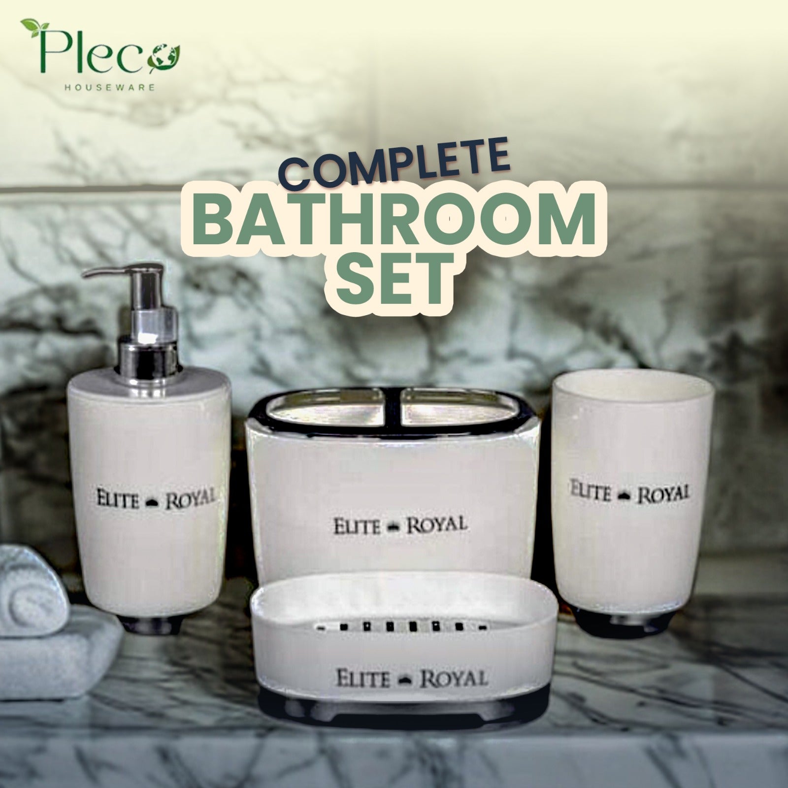 Complete Bathroom Sink Set – Soap Dispenser, Soap Case, Brush & Toothpaste Holder | Buy Bath Set in Pakistan - Pleco Houseware