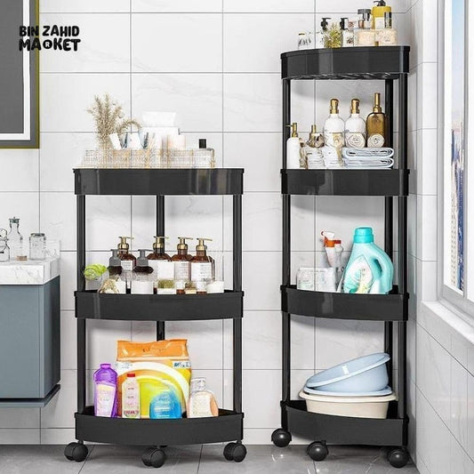 CORNER TOILET TRIANGLE SHELF 4 LAYERS – FLOOR TO CEILING BATHROOM STORAGE RACK SPACE-SAVING ORGANIZER FOR TOILETRIES & ESSENTIALS