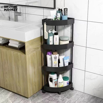 CORNER TOILET TRIANGLE SHELF 4 LAYERS – FLOOR TO CEILING BATHROOM STORAGE RACK SPACE-SAVING ORGANIZER FOR TOILETRIES & ESSENTIALS