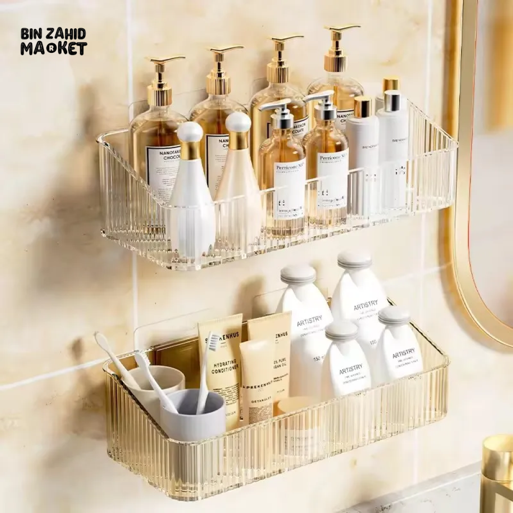 CORNER WALL-MOUNTED COSMETIC RACK – NO-DRILL BATHROOM ORGANIZER FOR AC